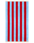 Serviette de plage Rayure Frange Parasol 100x180 | Bleu Hélios / Rouge Athéna