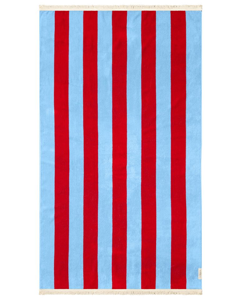 Striped Fringe Beach Towel Parasol 100x180 | Helios Blue / Athena Red