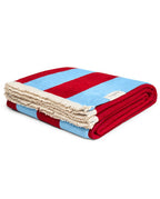 Serviette de plage Rayure Frange Parasol 100x180 | Bleu Hélios / Rouge Athéna