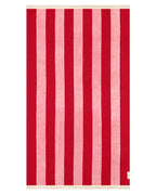 Serviette de plage Rayure Frange Parasol 100x180 | Rouge Athéna / Rose Vénus