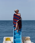 Striped Fringed Parasol Beach Towel 100x180 | Burgundy / Abyssal Blue
