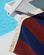 Striped Fringed Parasol Beach Towel 100x180 | Burgundy / Abyssal Blue