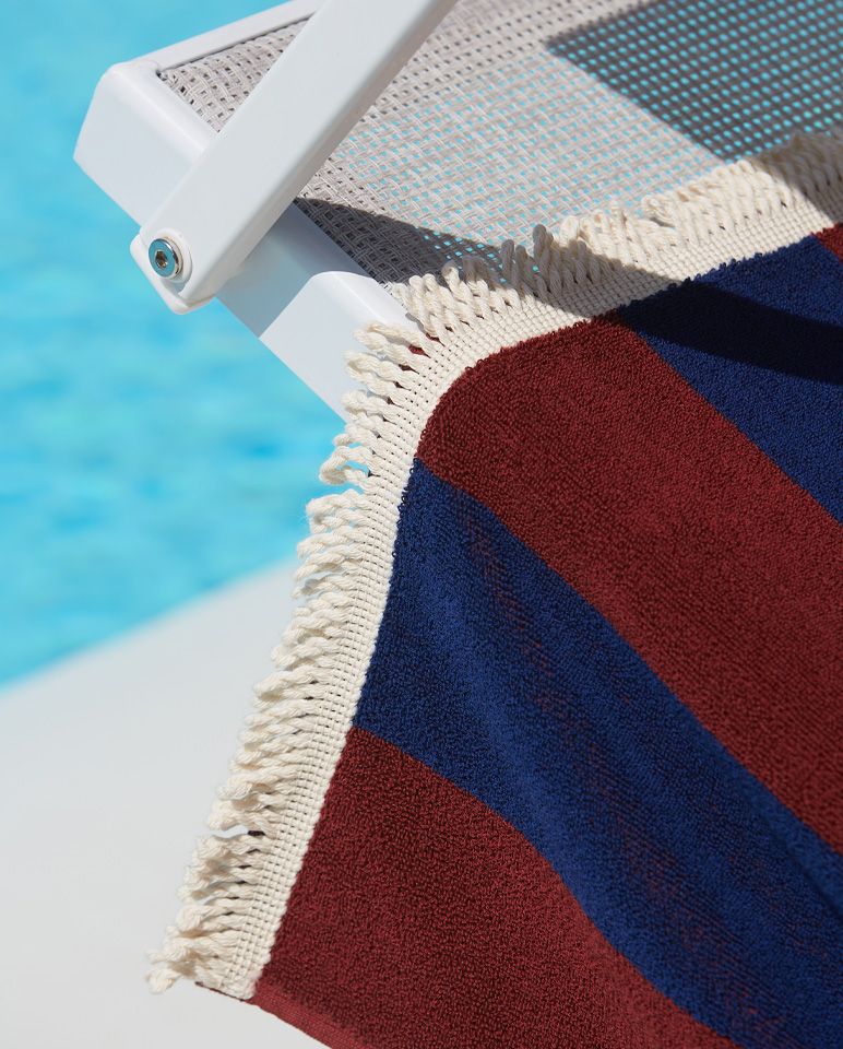Serviette de plage Rayure Frange Parasol 100x180 | Burgundy / Bleu Abysses