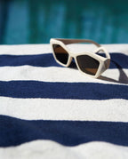 Serviette de plage Rayures Riviera 90x200 | Bleu Océan / Crème