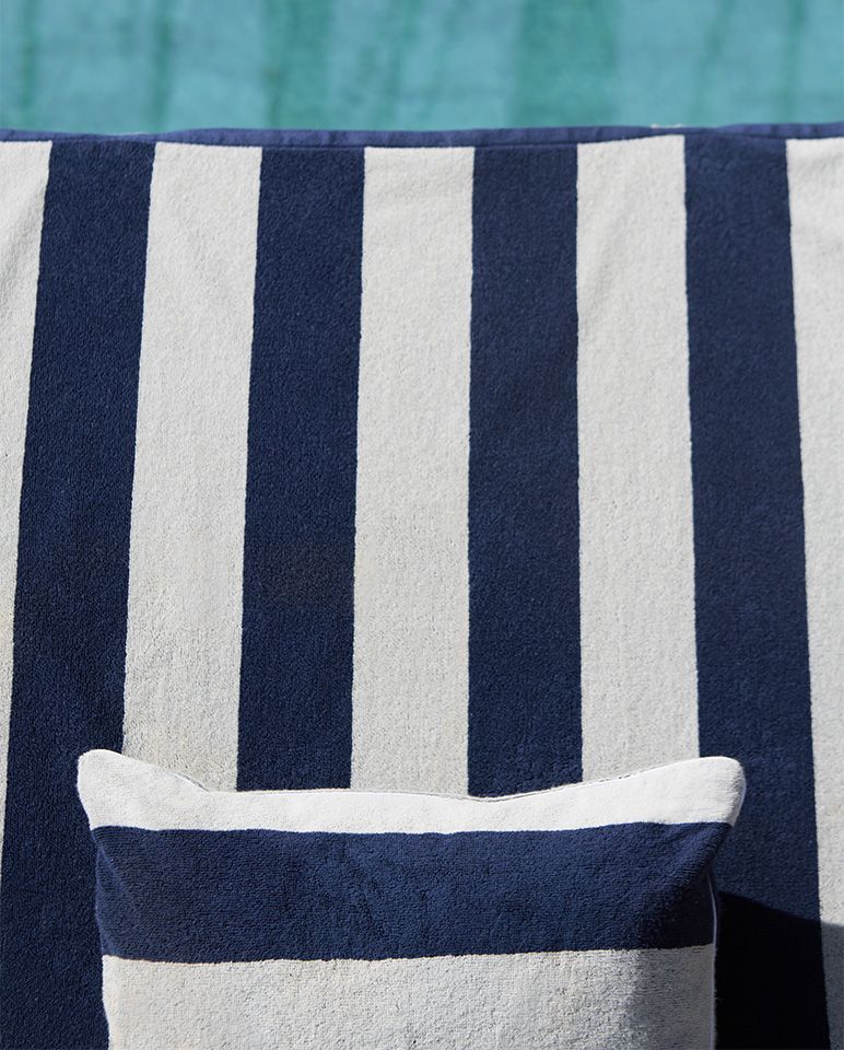Riviera Stripes Beach Towel 90x200 | Ocean Blue / Cream
