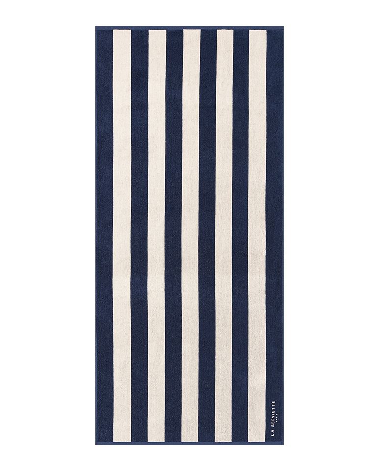 Riviera Stripes Beach Towel 90x200 | Ocean Blue / Cream