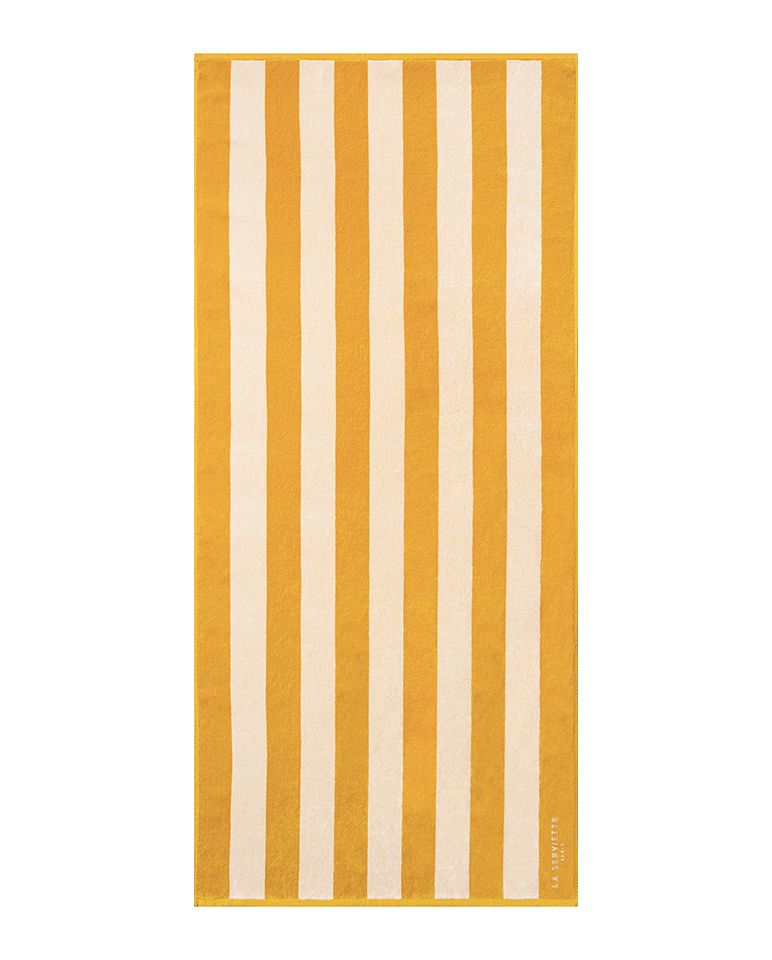 Serviette de plage Rayures Riviera 90x200 | Jaune Gold / Crème