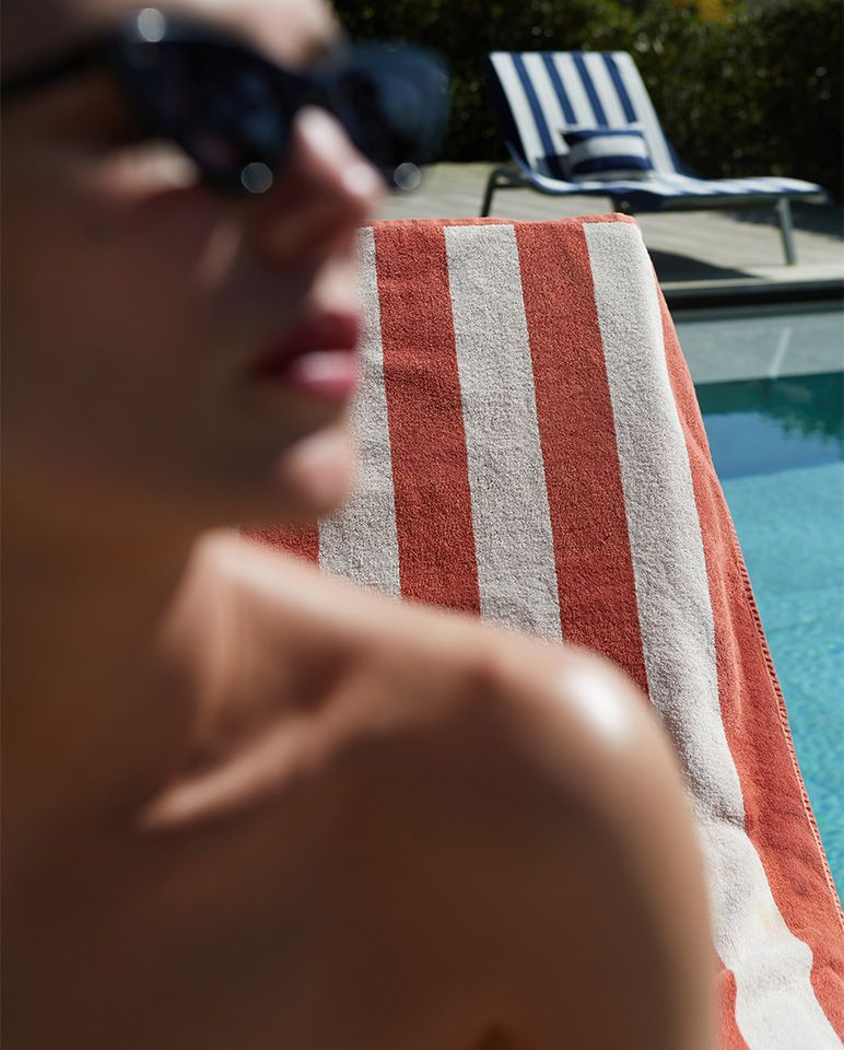 Serviette de plage Rayures Riviera 90x200 | Rouille / Crème