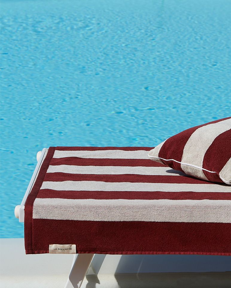 Serviette de plage Rayures Riviera 90x200 | Rouge Grenat / Crème