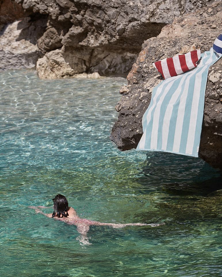 Riviera Striped Beach Towel 90x200 | Seafoam / Cream