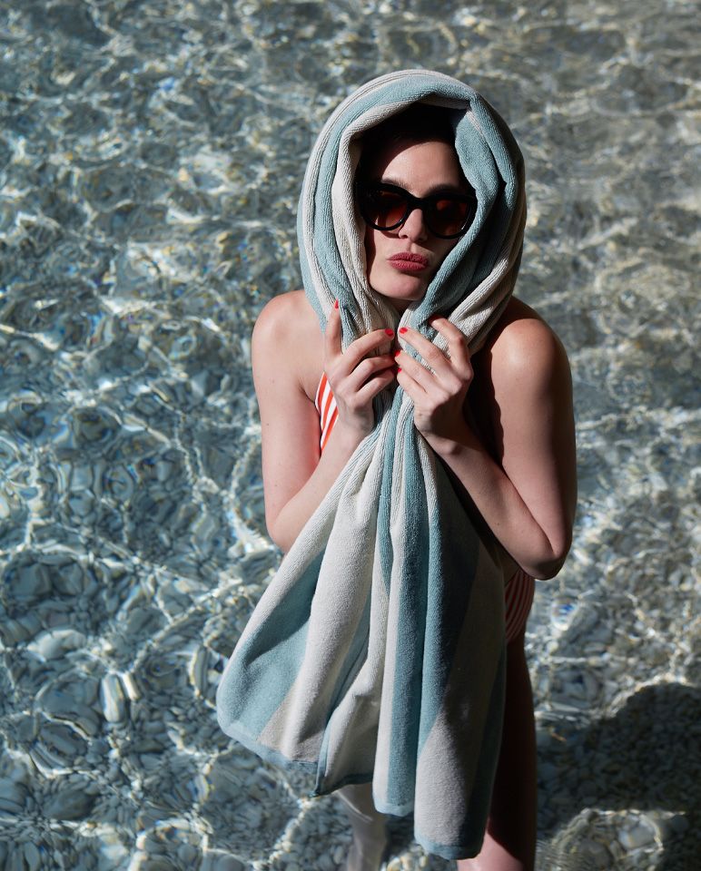 Riviera Striped Beach Towel 90x200 | Seafoam / Cream