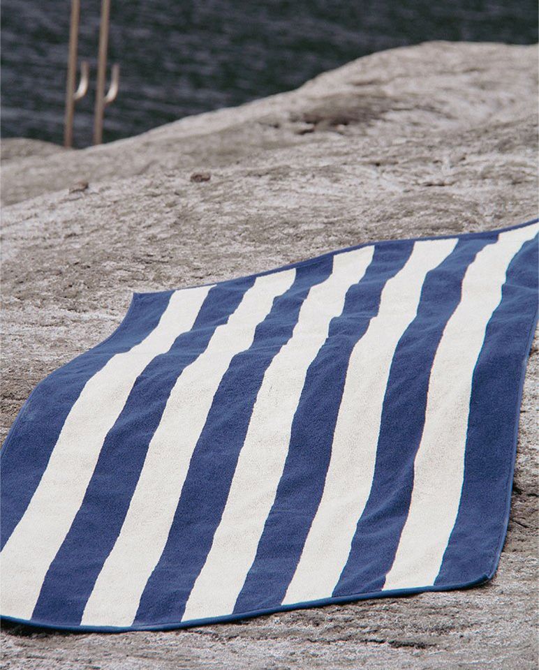 Serviette de plage Rayures Riviera 90x170 | Bleu Océan / Crème