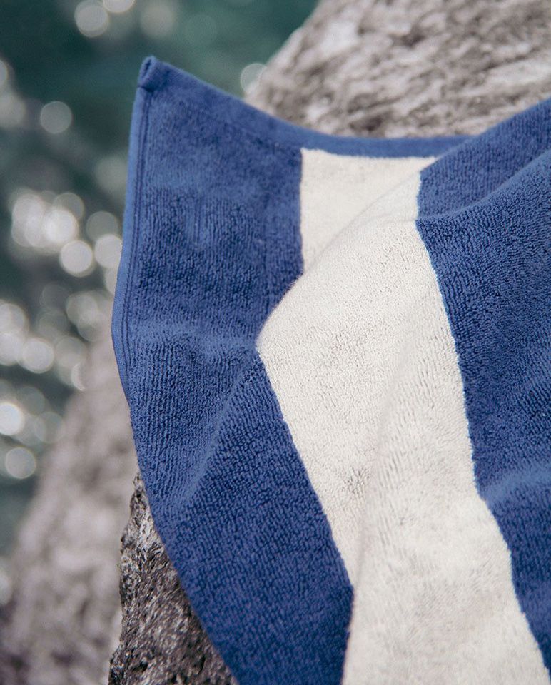 Riviera Stripe Beach Towel 90x170 | Ocean Blue / Cream