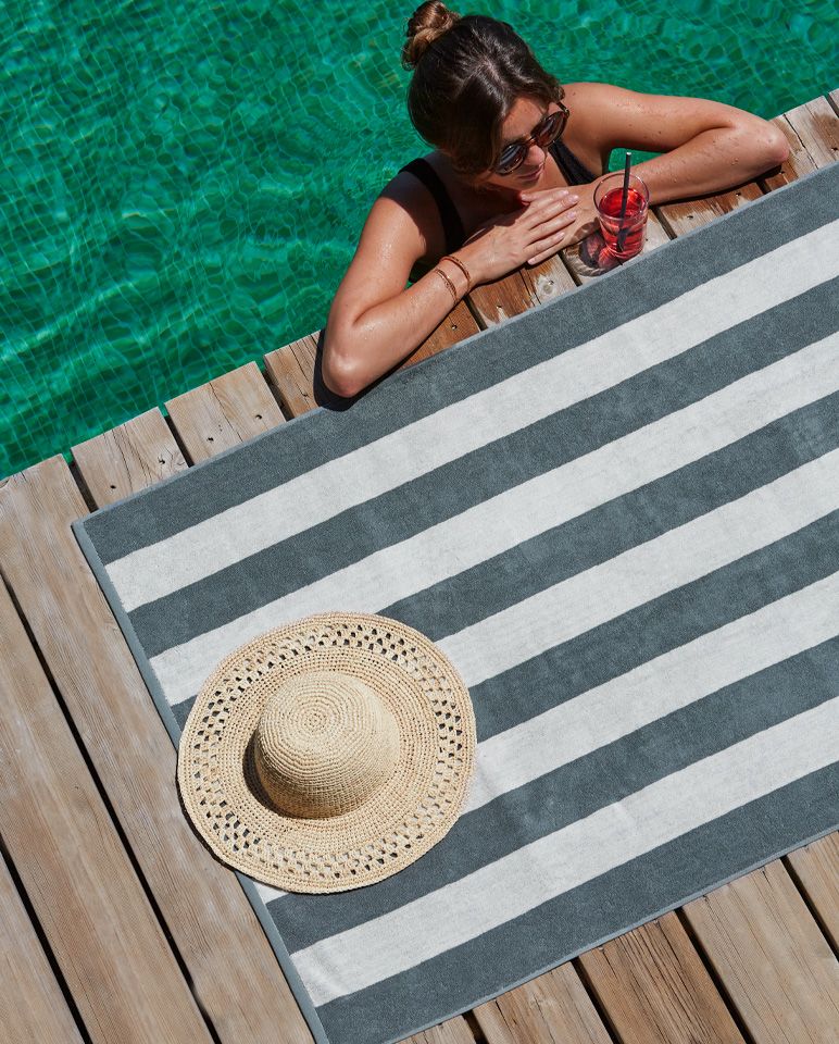 Serviette de plage Rayures Riviera 90x170 | Gris / Crème