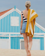 Serviette de plage Rayures Riviera 90x170 | Jaune Gold / Crème