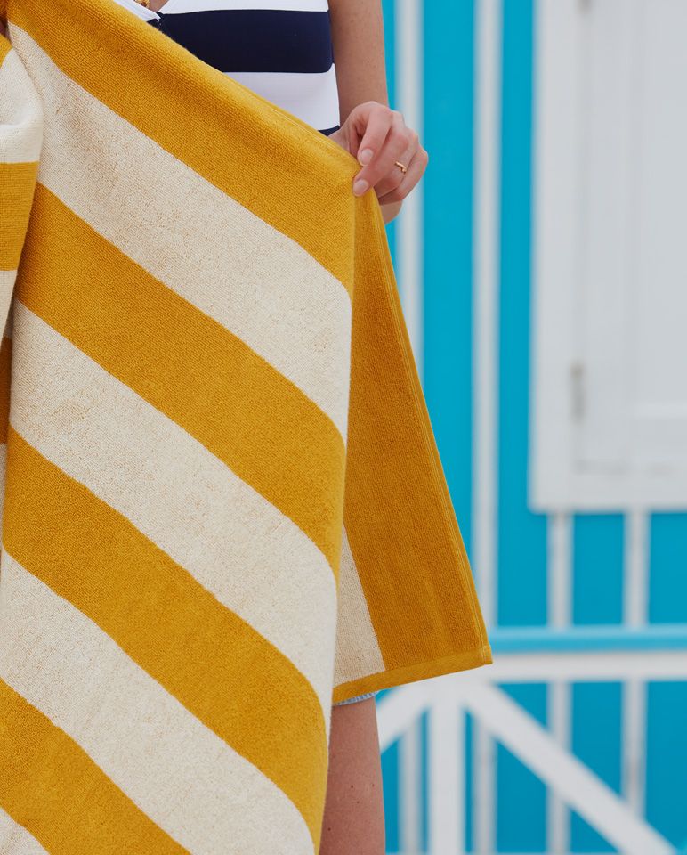 Serviette de plage Rayures Riviera 90x170 | Jaune Gold / Crème