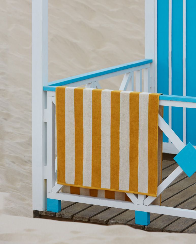 Serviette de plage Rayures Riviera 90x170 | Jaune Gold / Crème