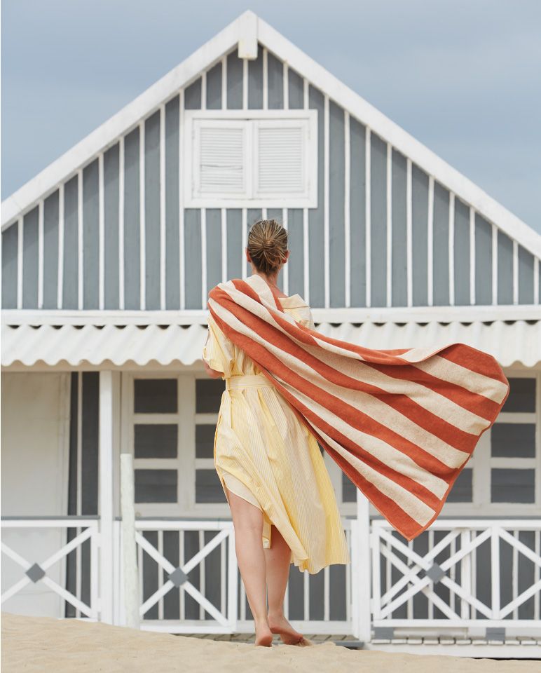 Serviette de plage Rayures Riviera 90x170 | Rouille / Crème