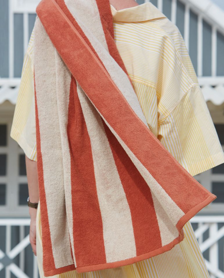 Serviette de plage Rayures Riviera 90x170 | Rouille / Crème