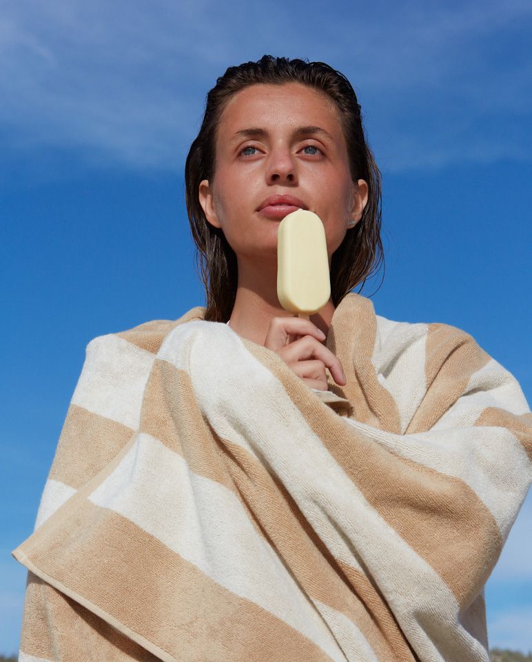 Riviera Stripe Beach Towel 90x170 | Sand / Cream
