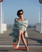 Serviette de plage Rayures Riviera 90x170 | Vert d'eau / Crème