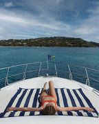 Serviette de plage Rayures Riviera XXL | Bleu Océan / Crème