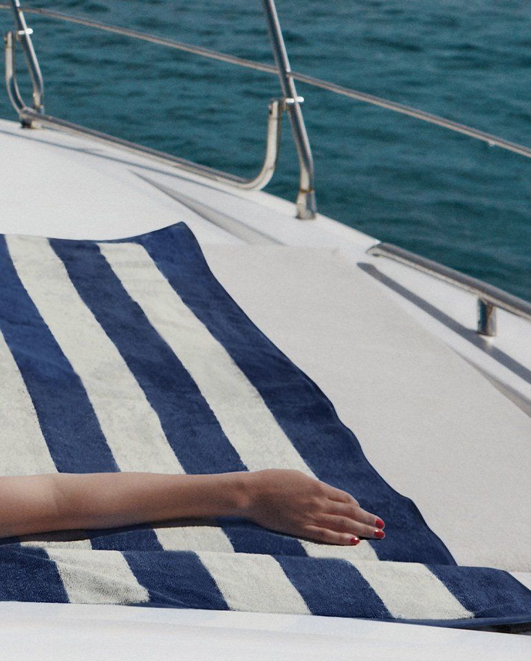 Riviera Stripes XXL Beach Towel | Ocean Blue / Cream