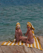 Serviette de plage Rayures Riviera XXL | Jaune Gold / Crème