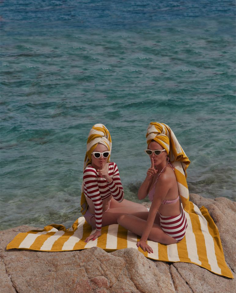 Serviette de plage Rayures Riviera XXL | Jaune Gold / Crème