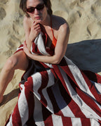 Serviette de plage Rayures Riviera XXL | Rouge Grenat / Crème