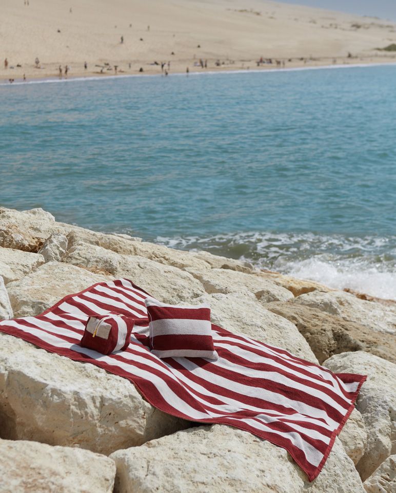 Serviette de plage Rayures Riviera XXL | Rouge Grenat / Crème