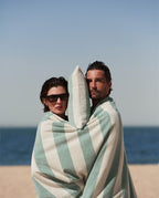 Serviette de plage Rayures Riviera XXL | Vert d'Eau / Crème