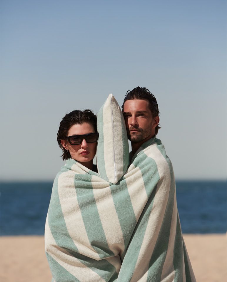 Serviette de plage Rayures Riviera XXL | Vert d'Eau / Crème