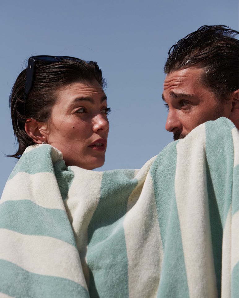 Serviette de plage Rayures Riviera XXL | Vert d'Eau / Crème