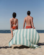 Serviette de plage Rayures Riviera XXL | Vert d'Eau / Crème