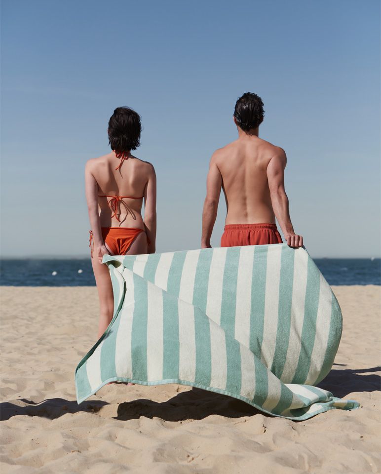 Riviera Stripes XXL Beach Towel | Seafoam / Cream