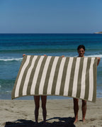 Riviera Stripes Oversized Beach Towel | Olive Green / Cream
