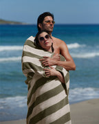 Riviera Stripes Oversized Beach Towel | Olive Green / Cream