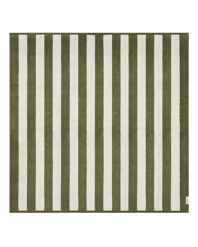 Riviera Stripes Oversized Beach Towel | Olive Green / Cream