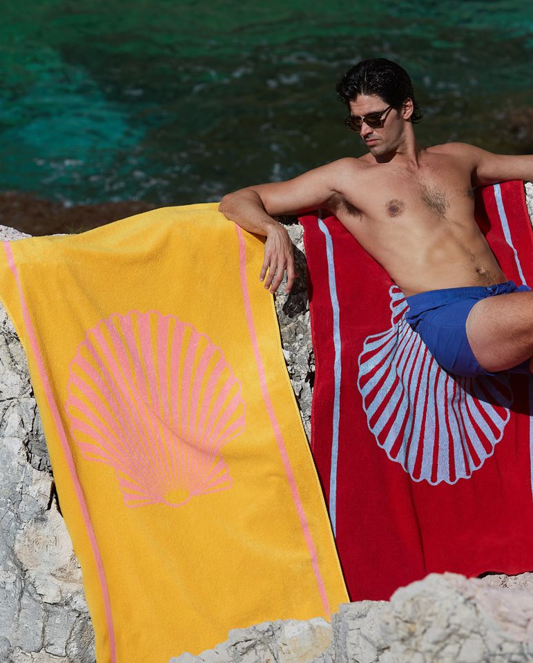 Serviette de plage Seashell 90x170 | Jaune Olympe / Rose Vénus