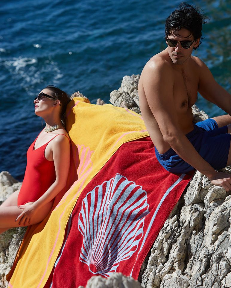 Serviette de plage Seashell 90x170 | Jaune Olympe / Rose Vénus