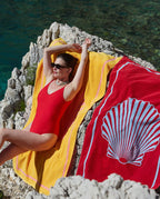 Serviette de plage Seashell 90x170 | Rouge Athéna / Bleu Hélios