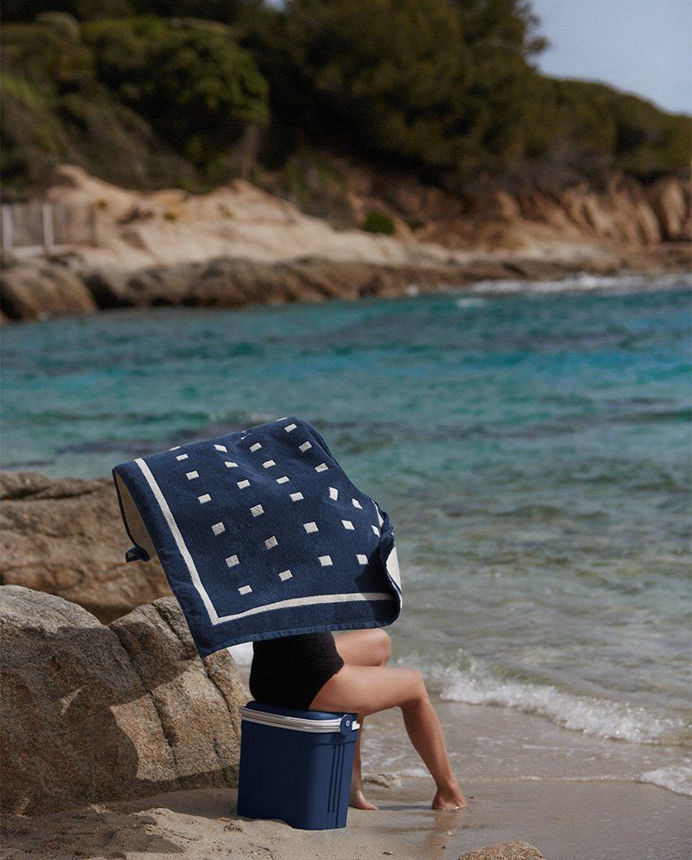 Serviette de plage Square | Bleu Océan / Crème