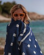 Serviette de plage Square | Bleu Océan / Crème