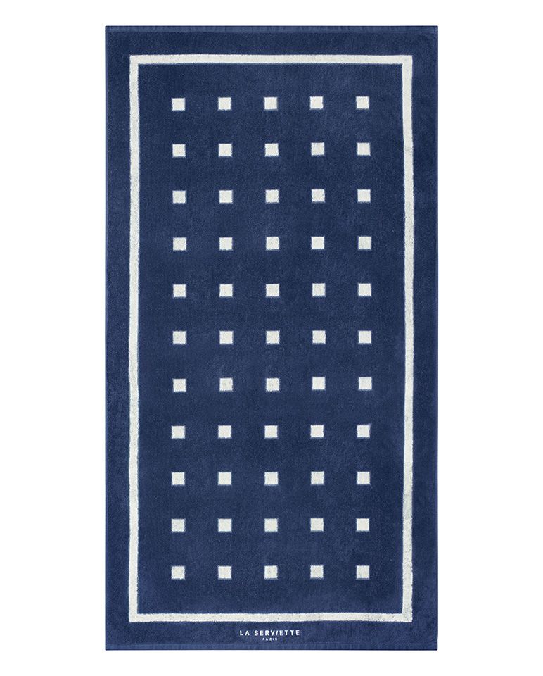Serviette de plage Square | Bleu Océan / Crème