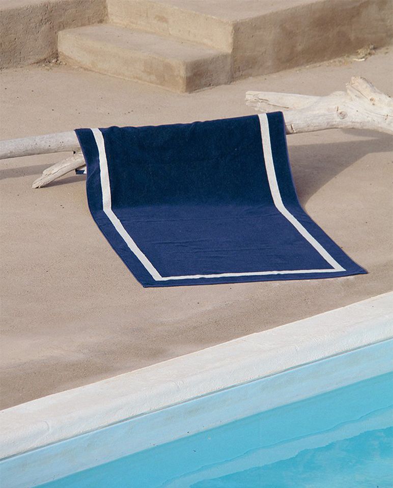 Serviette de plage Unie 90x170 | Bleu Océan / Crème