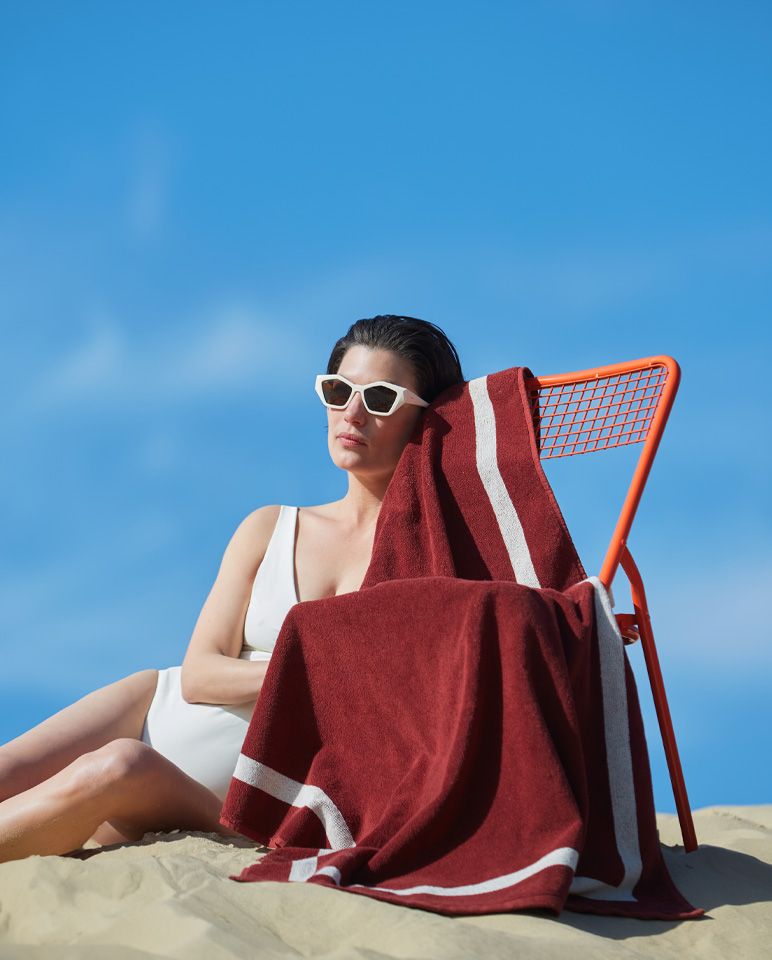 Serviette de plage Unie 90x170 | Rouge Grenat / Crème