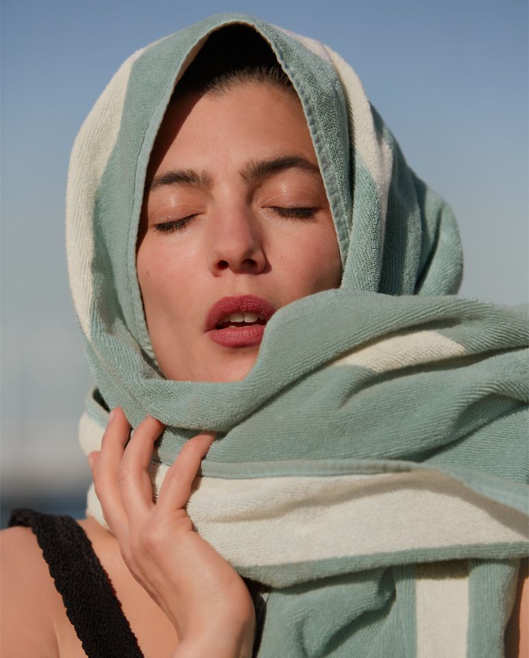 Plain Beach Towel 90x170 | Seafoam Green / Cream