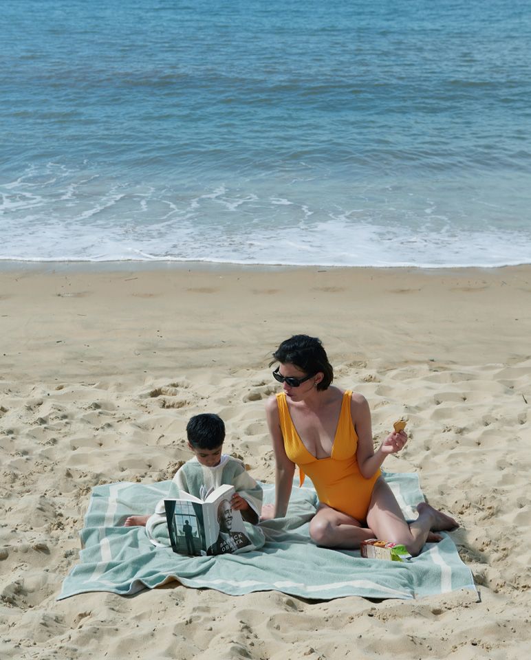Serviette de plage Unie XXL 170x170 | Vert d'Eau / Crème