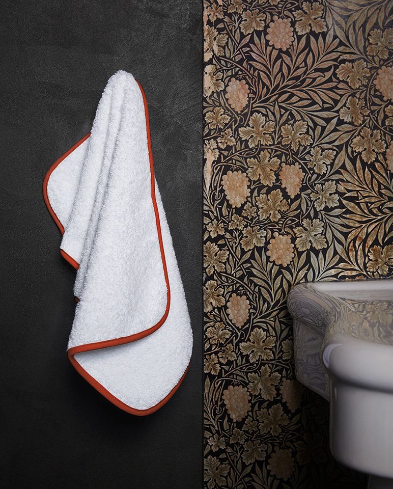 Serviette de toilette | Blanc Liseré Rouge Brique
